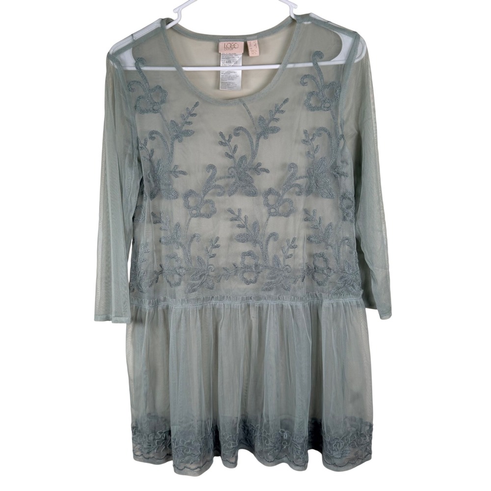 Embroidered Mesh Sheer Peplum Tunic XS Fairycore Whimsical Romantic Boho Etheral